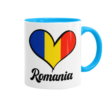 Romania flag, Mug colored light blue, ceramic, 330ml