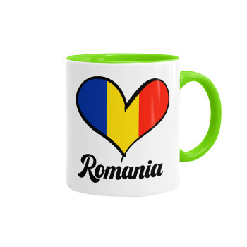 Romania flag, Mug colored light green, ceramic, 330ml