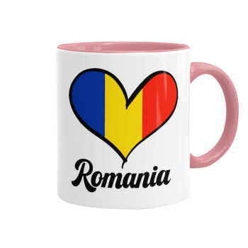 Romania flag, Mug colored pink, ceramic, 330ml
