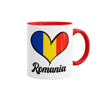 Romania flag, Κούπα χρωματιστή κόκκινη, κεραμική, 330ml