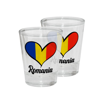 Romania flag, Σφηνοπότηρα γυάλινα 45ml διάφανα (2 τεμάχια)