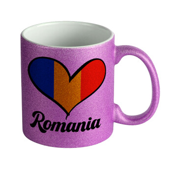 Romania flag, Κούπα Μωβ Glitter που γυαλίζει, κεραμική, 330ml