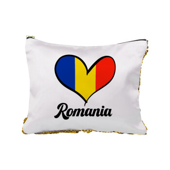 Romania flag, Τσαντάκι νεσεσέρ με πούλιες (Sequin) Χρυσό