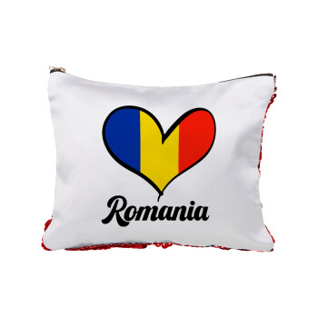 Romania flag, Τσαντάκι νεσεσέρ με πούλιες (Sequin) Κόκκινο