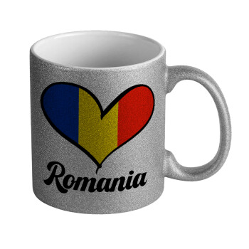 Romania flag, Κούπα Ασημένια Glitter που γυαλίζει, κεραμική, 330ml