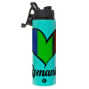Metallic water bottle with safety lid, 850ml aluminum