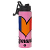Metallic water bottle with safety lid, 850ml aluminum