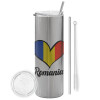 Tumbler stainless steel Silver 600ml, with metal straw & cleaning brush