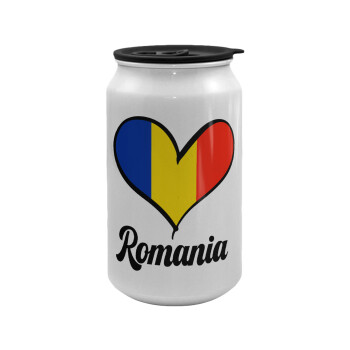 Romania flag, Κούπα ταξιδιού μεταλλική με καπάκι (tin-can) 500ml