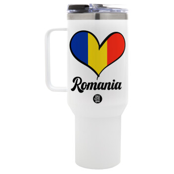 Romania flag, Mega Tumbler με καπάκι, διπλού τοιχώματος (θερμό) 1,2L