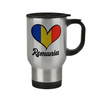 Romania flag, Stainless steel travel mug with lid, double wall 450ml