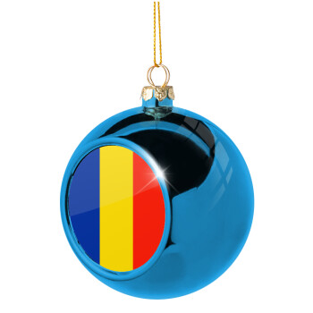 Romania flag, Χριστουγεννιάτικη μπάλα δένδρου Μπλε 8cm