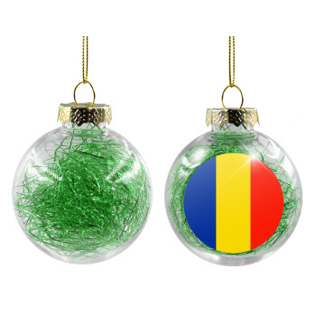 Romania flag, Χριστουγεννιάτικη μπάλα δένδρου διάφανη με πράσινο γέμισμα 8cm