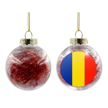 Romania flag, Χριστουγεννιάτικη μπάλα δένδρου διάφανη με κόκκινο γέμισμα 8cm