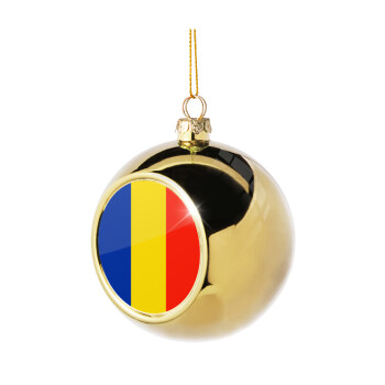 Romania flag, Golden Christmas tree ball ornament 8cm
