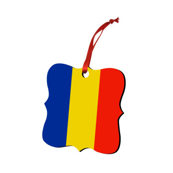 Romania flag, Χριστουγεννιάτικο στολίδι polygon ξύλινο 7.5cm