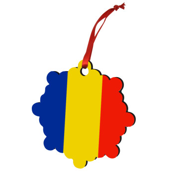 Romania flag, Χριστουγεννιάτικο στολίδι snowflake ξύλινο 7.5cm