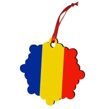 Romania flag, Christmas ornament snowflake wooden 7.5cm
