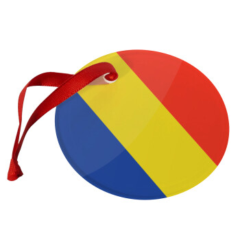 Romania flag, Χριστουγεννιάτικο στολίδι γυάλινο 9cm