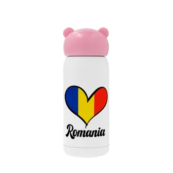 Romania flag, Ροζ ανοξείδωτο παγούρι θερμό (Stainless steel), 320ml
