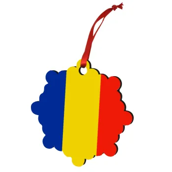 Romania flag, Στολίδι Χριστουγεννιάτικο στολίδι snowflake ξύλινο 7.5cm