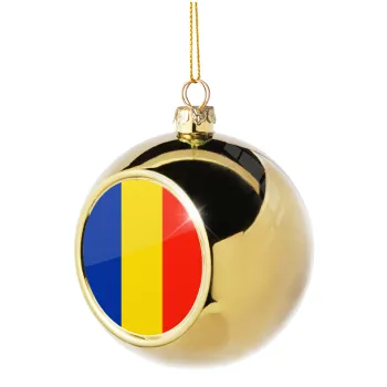 Romania flag, Golden Christmas tree ball ornament 8cm