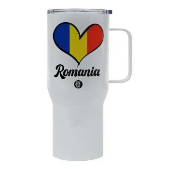 Romania flag, Mega Stainless steel Tumbler with lid, double wall 750L