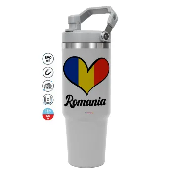 Romania flag, GREY Travel Tumbler with Handle 890ml