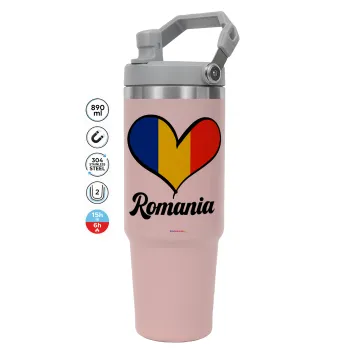 Romania flag, PINK Travel Tumbler with Handle 890ml