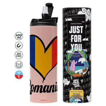 Romania flag, Tumbler stainless steel PINK 600ml