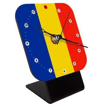 Romania flag, Quartz Wooden table clock with hands (10cm)