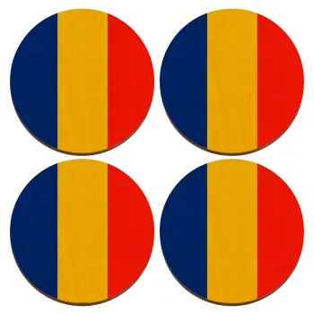 Romania flag, ΣΕΤ x4 Σουβέρ ξύλινα στρογγυλά plywood (9cm)