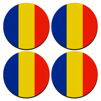 Romania flag, ΣΕΤ 4 Σουβέρ ξύλινα στρογγυλά (9cm)