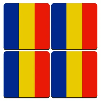 Romania flag, ΣΕΤ 4 Σουβέρ ξύλινα τετράγωνα (9cm)