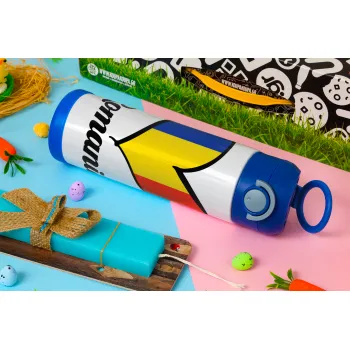 Romania flag, Easter candle, Childrens hot water bottle, stainless steel, with safety straw, BLUE (500ml)