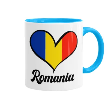 Romania flag, Κούπα χρωματιστή γαλάζια, κεραμική, 330ml