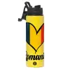 Metallic water bottle with safety lid, 850ml aluminum