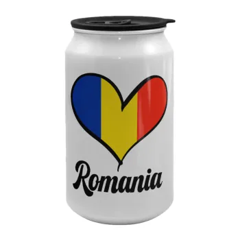 Romania flag, Κούπα ταξιδιού μεταλλική με καπάκι (tin-can) 500ml