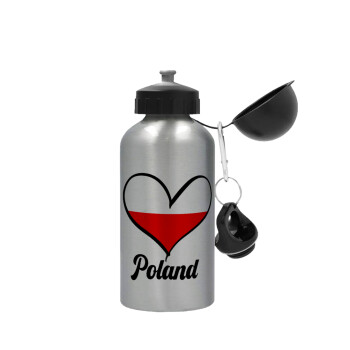 Poland flag, Μεταλλικό παγούρι νερού, Ασημένιο, αλουμινίου 500ml