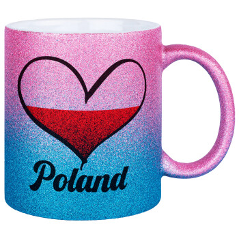 Poland flag, Κούπα Χρυσή/Μπλε Glitter, κεραμική, 330ml