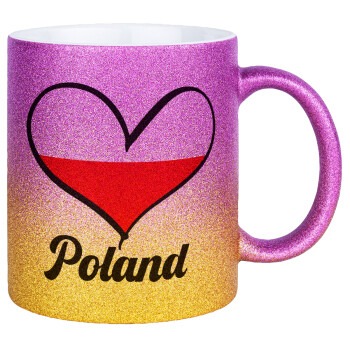 Poland flag, Κούπα Χρυσή/Ροζ Glitter, κεραμική, 330ml