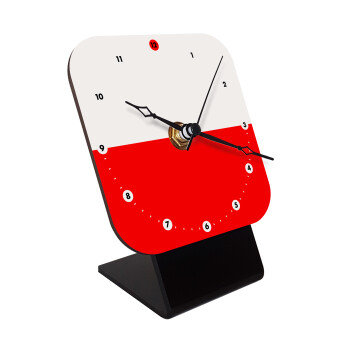 Poland flag, Quartz Wooden table clock with hands (10cm)