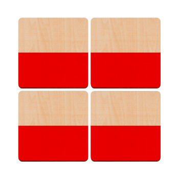 Poland flag, ΣΕΤ x4 Σουβέρ ξύλινα τετράγωνα plywood (9cm)