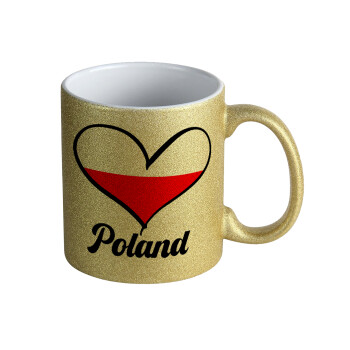Poland flag, Κούπα Χρυσή Glitter που γυαλίζει, κεραμική, 330ml