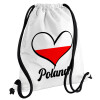 Poland flag, Τσάντα πλάτης πουγκί GYMBAG λευκή, με τσέπη (40x48cm) & χονδρά κορδόνια