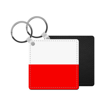 Poland flag, Μπρελόκ Δερματίνη, τετράγωνο ΜΑΥΡΟ (5x5cm)