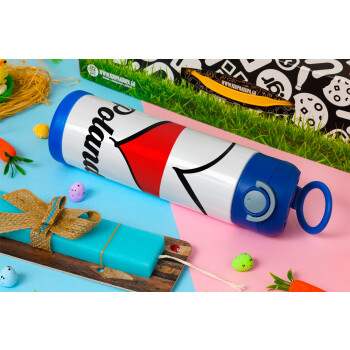 Poland flag, Easter candle, Childrens hot water bottle, stainless steel, with safety straw, BLUE (500ml)