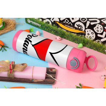 Poland flag, Πασχαλινή Λαμπάδα με Παιδικό παγούρι θερμό, ανοξείδωτο, με καλαμάκι ασφαλείας, ΡΟΖ (500ml)