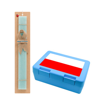 Poland flag, Easter Set, children's snack container BLUE & Easter aromatic flat candle (30cm) (TURQUOISE)