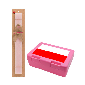 Poland flag, Easter Set, children's snack container PINK & scented flat Easter candle (30cm) (PINK)